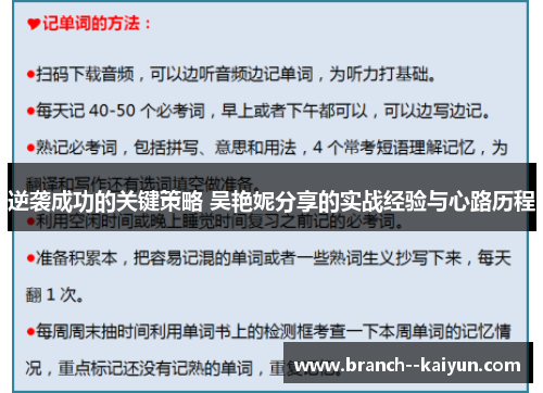 逆袭成功的关键策略 吴艳妮分享的实战经验与心路历程 逆袭成功的关键策略 吴艳妮分享的实战经验与心路历程