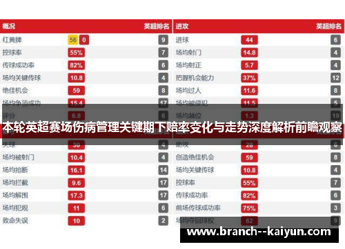 本轮英超赛场伤病管理关键期下赔率变化与走势深度解析前瞻观察